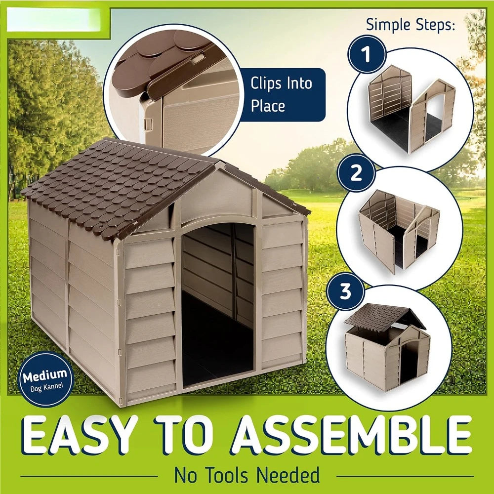 Outdoor Plastic Pet House : Easy to Assemble for Dogs, Weather & Water Resistant Home