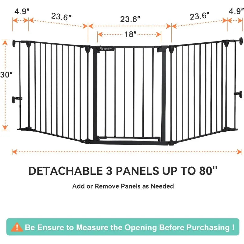 80" Extra Wide Household Gate: Toddler/ Dog Safety Gate for Home Stairs, Doorways, Fireplace, Auto Close Walk Through Door.