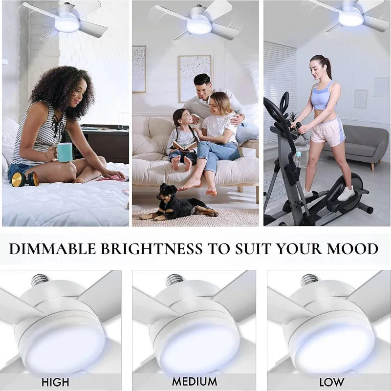 30W Ceiling Fan Led Light :E27 Socket Fan With Smart Remote Control, 1000Lm 5000K Bulb, Fan Lamp For Bedroom, Living Room, Anyroom. Supplied with socket extender for Recessed Ceiling Fixture installation.