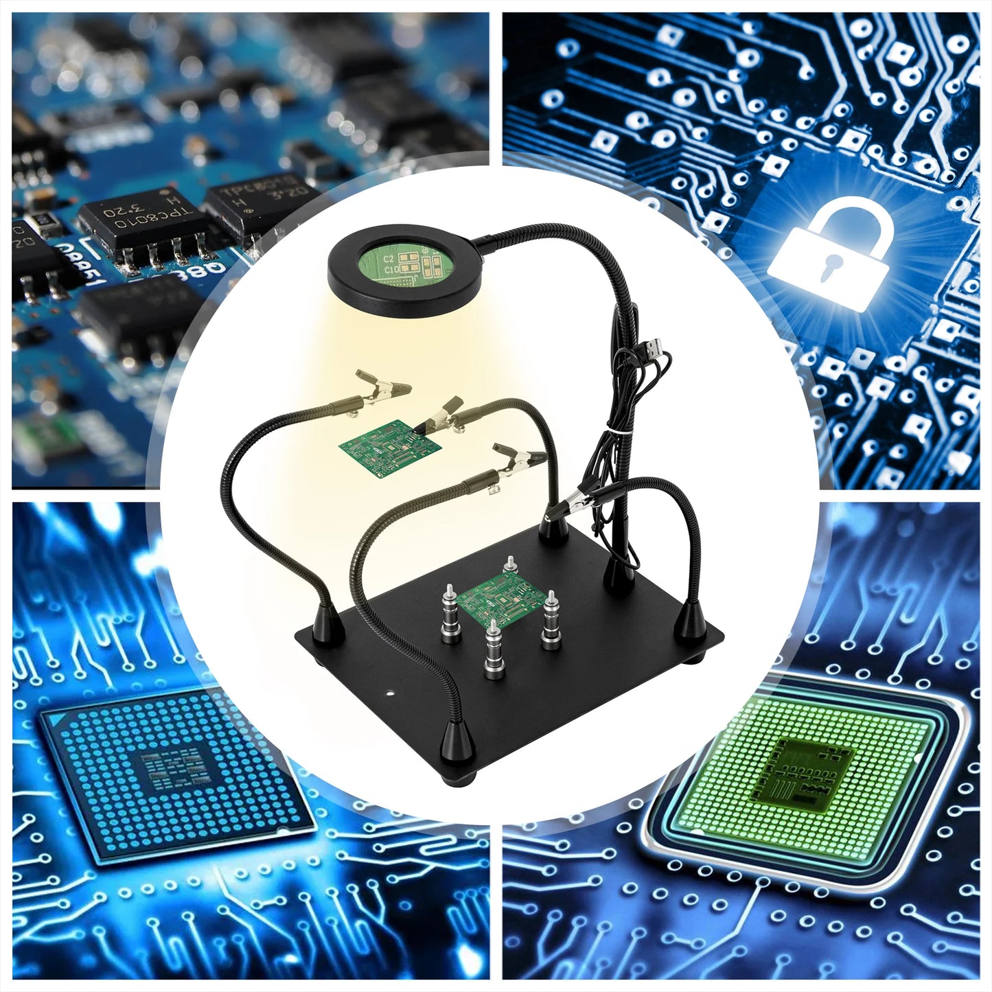 Magnetic Helping Hand Soldering Station :With 3X Led Magnifier Lamp, Spring Clip Item Holder With Electronic Repair Service Fixture.