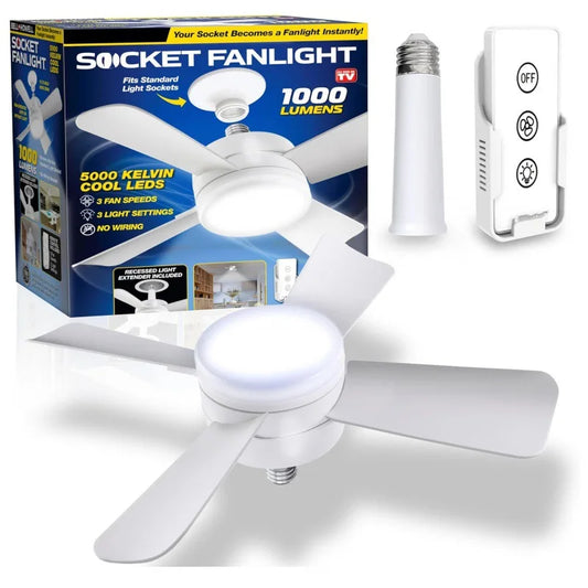 30W Ceiling Fan Led Light :E27 Socket Fan With Smart Remote Control, 1000Lm 5000K Bulb, Fan Lamp For Bedroom, Living Room, Anyroom. Supplied with socket extender for Recessed Ceiling Fixture installation.