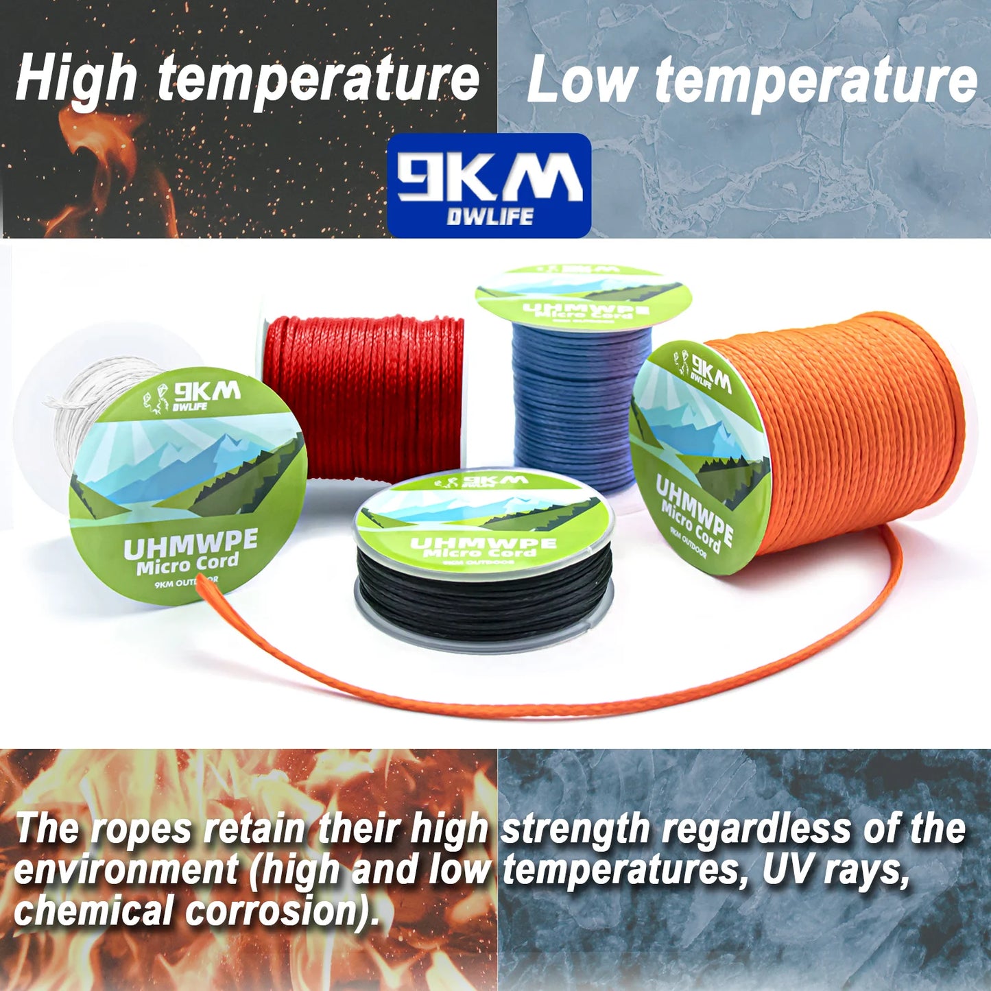 9KM UHMWPE Cord 0.8~1.6mm Hollow Braided Rope : Hammock, Tarp Ridgeline, Tent Rope, Kite Line, Fishing, Climbing, Camping, Kayak, Sailboat 100~750lb SWL. STRONGER THAN STEEL. CAN'T HAVE TOO MUCH!