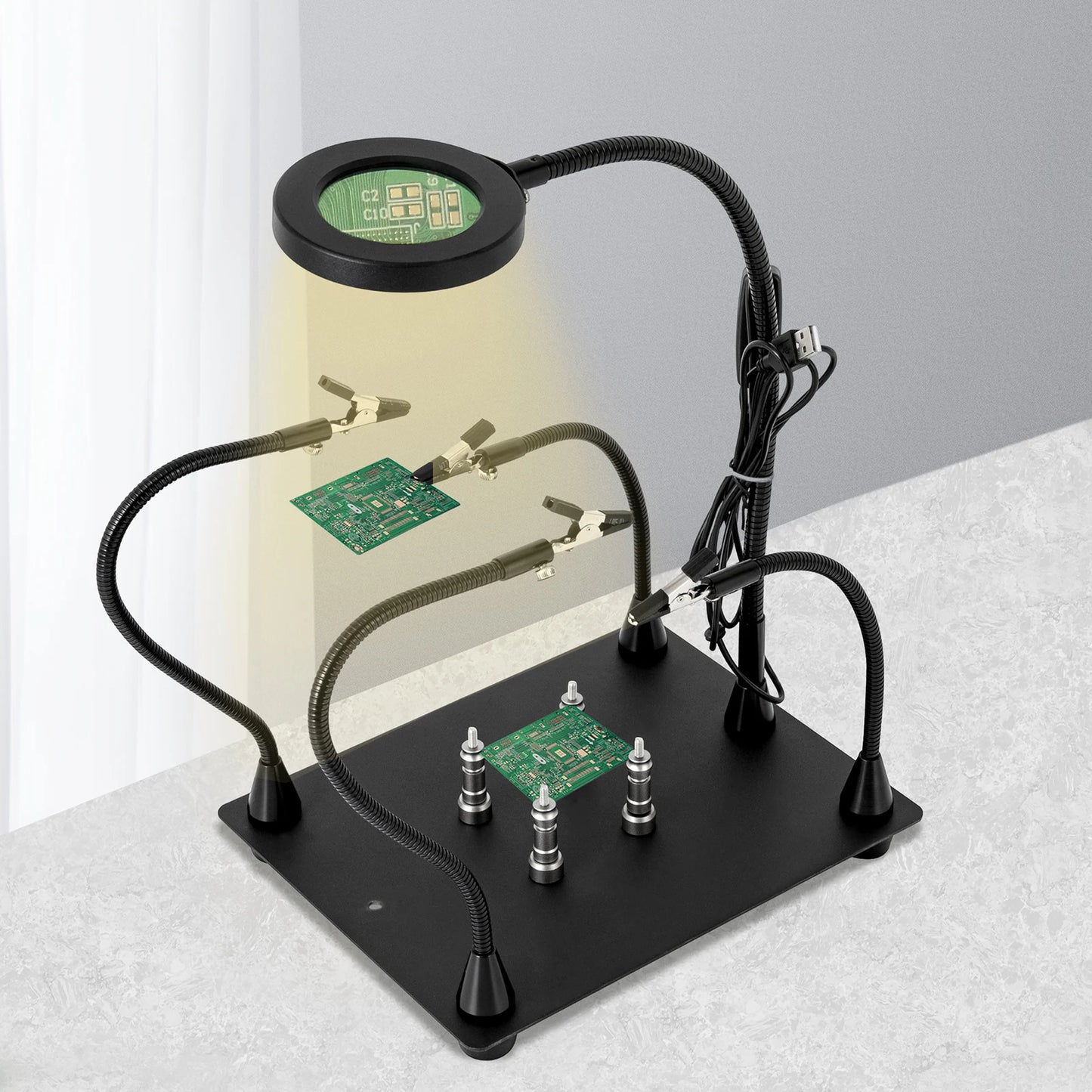 Magnetic Helping Hand Soldering Station :With 3X Led Magnifier Lamp, Spring Clip Item Holder With Electronic Repair Service Fixture.