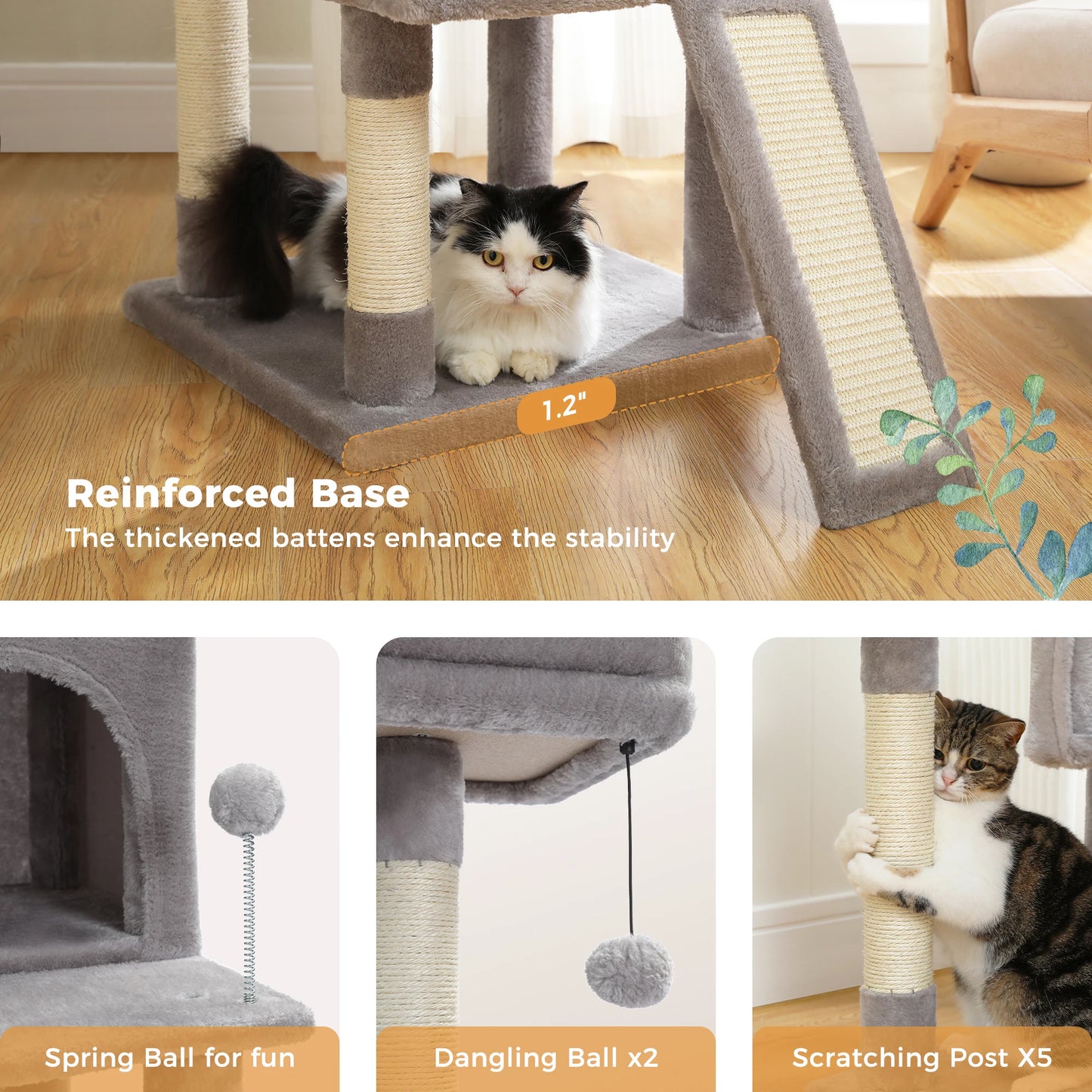 Multi-Level Cat Tree With Cozy Perches: Stable Cat Climbing Frame, Scratching, Board Toys.