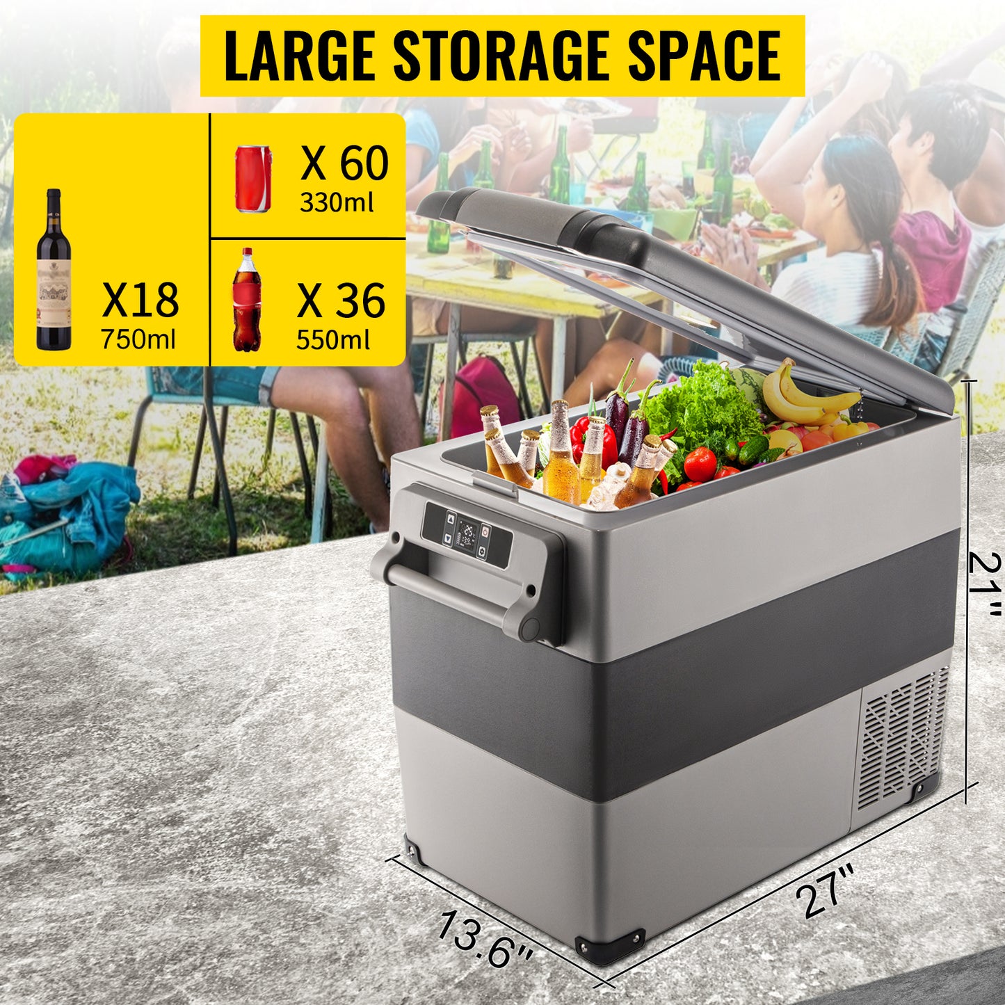 VEVOR 20L - 55L Mini Fridge Freezer, 12/24V DC 110-240V Ice Box for Camping